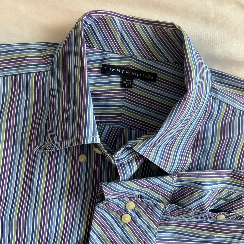 Tommy Hilfiger Long Sleeve Button Down Striped‎ Shirt - Mens L